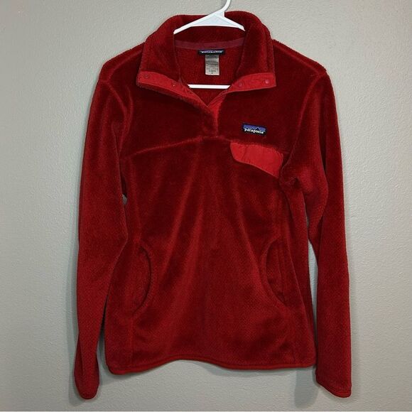 Patagonia Tops - Patagonia Re-Tool Snap-T red fleece pullover sweater women's size medium